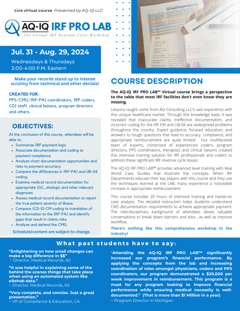 2024 July AQ-IQ IRF PRO LAB Virtual course brochure