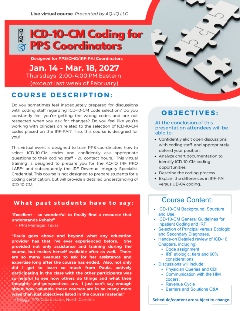 ICD-10-CM Coding for PPS Coordinators course 2027