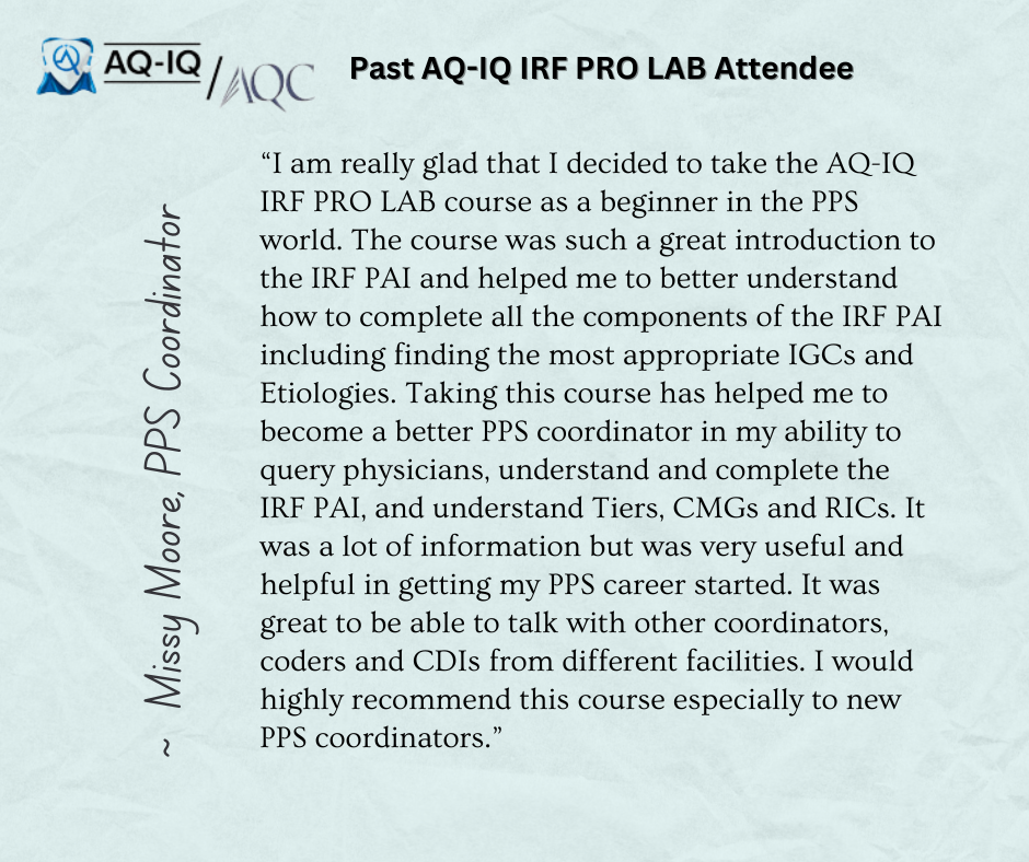 Past AQ-IQ IRF PRO LAB Attendee quote